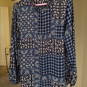 LOFT Navy Floral Blouse